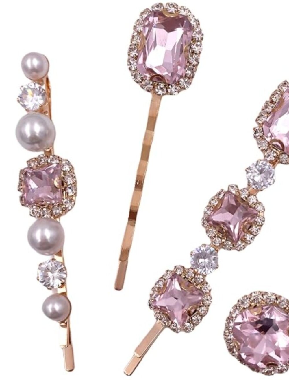 NWT NIB 4 Pink crystal and pearl hair clips
